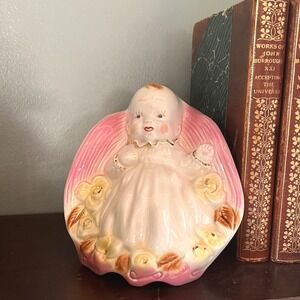 Vintage Relpo Girl Planter Pink Ceramic Head Vase Japan Mid Century Baby
